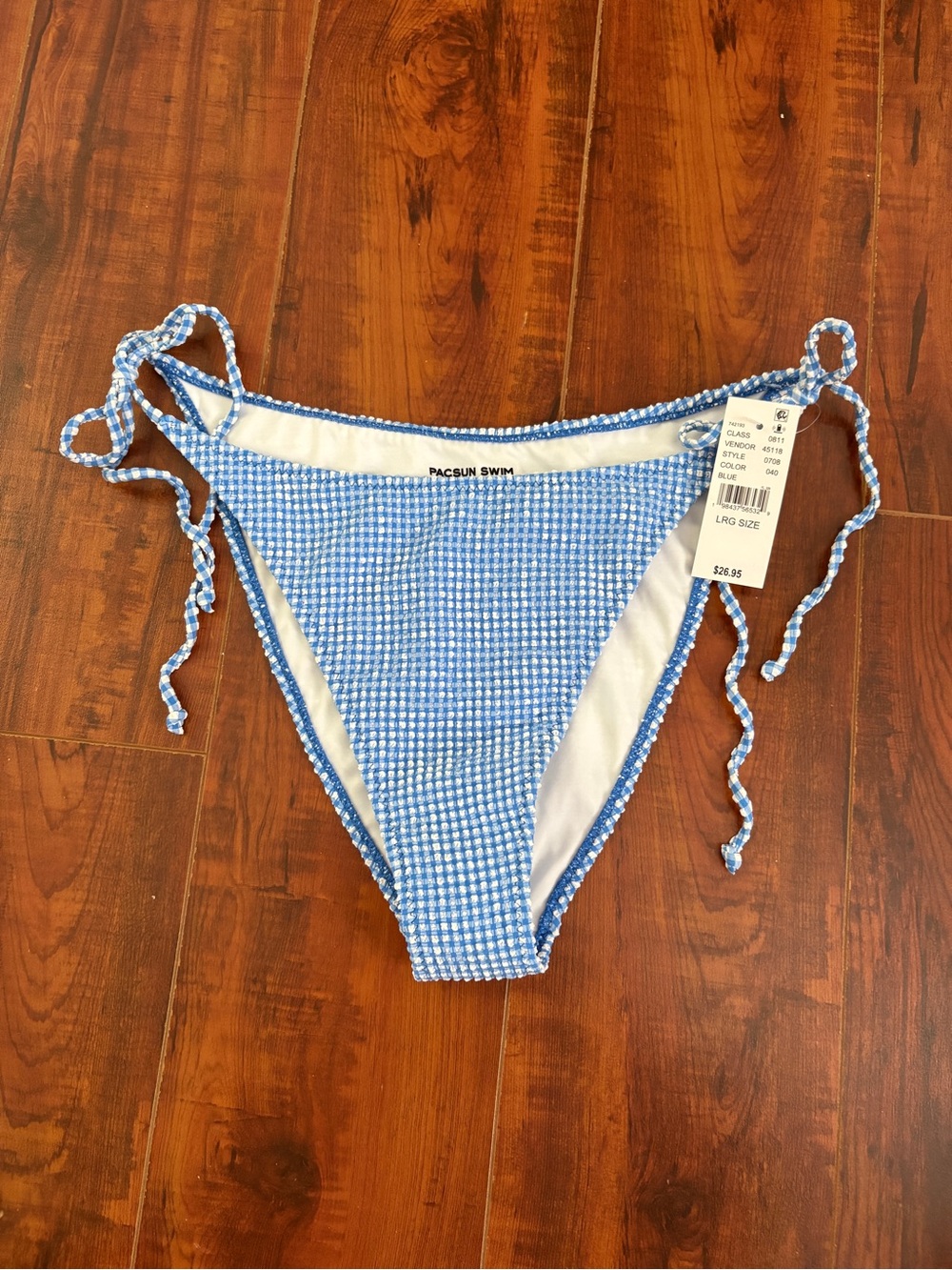 Pacsun Blue Gia Gingham Textured Tie Side Bikini Bottom